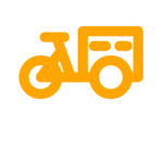 En flagga med tre horisontella ränder: tjock svart upptill och nedtill, åtskilda av en levande orange rand i mitten. Nedanför dessa finns två tunna ränder – vita ovanför röda – delade av en elegant svart linje, som frammanar den moderna elegansen hos en snygg lastcykel i urban miljö.