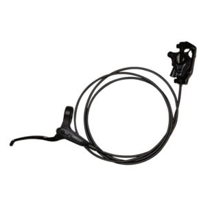 Svart Tektro Auriga hydraulisk bakbroms för Curve E och Curve MT lastcyklar, med spak, bromsok och lindad kabel, ställd mot en vit bakgrund.