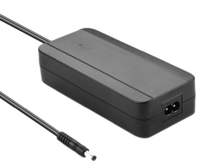 Svart rektangulär Bimas Laddare Samsung 36V batteriadapter med ansluten rund pipkontakt på en ljus bakgrund, 2A/42V utgång.